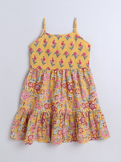 Sleeveless Floral Dresses- Yellow