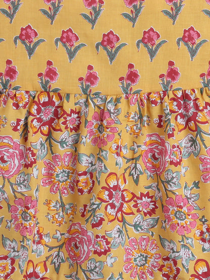 Sleeveless Floral Dresses- Yellow