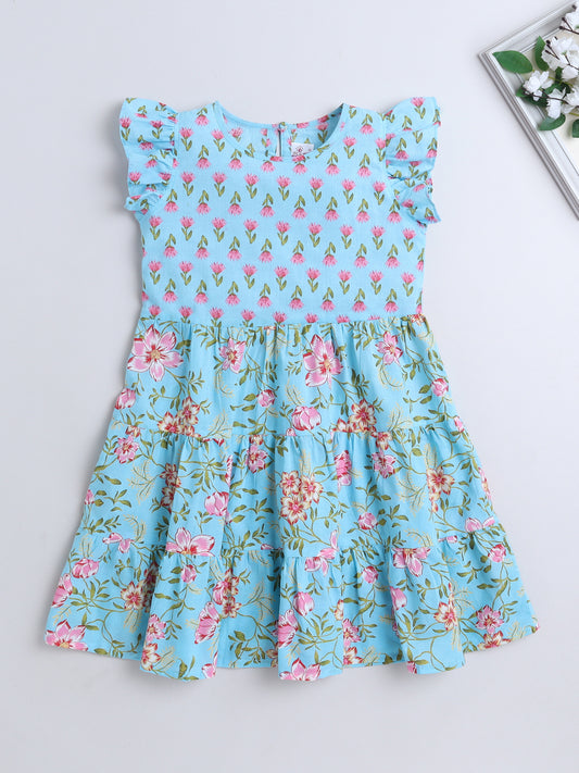 Sleeveless Floral Dress- Blue