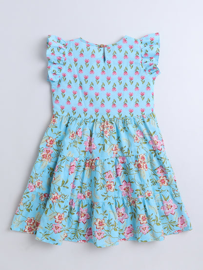 Sleeveless Floral Dress- Blue