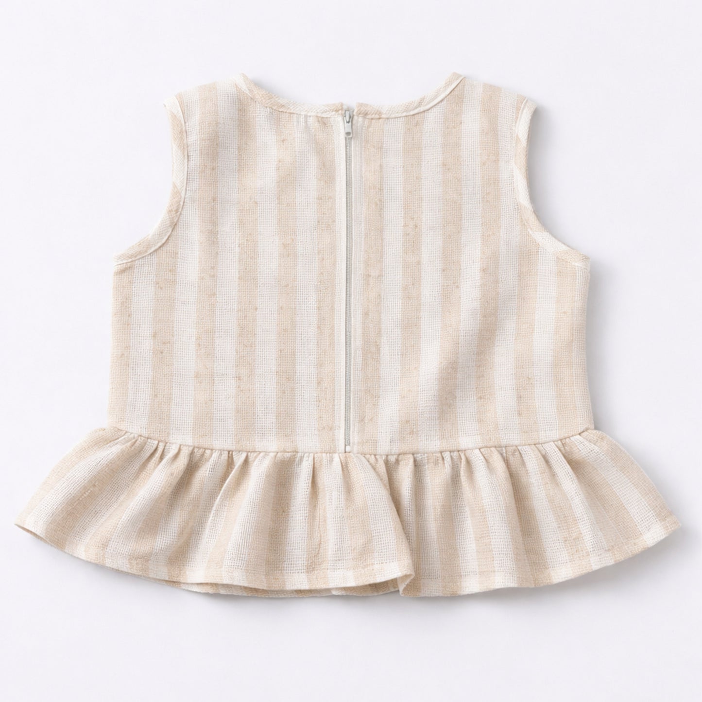The Magic Wand Woven Sleeveless Stripes Ruffle Top And Pant Set - Beige