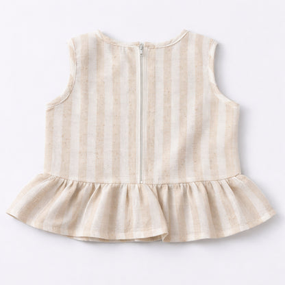 The Magic Wand Woven Sleeveless Stripes Ruffle Top And Pant Set - Beige