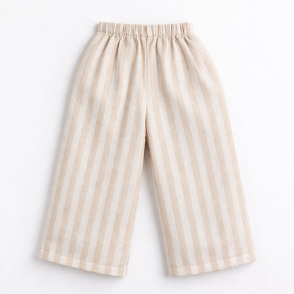 The Magic Wand Woven Sleeveless Stripes Ruffle Top And Pant Set - Beige