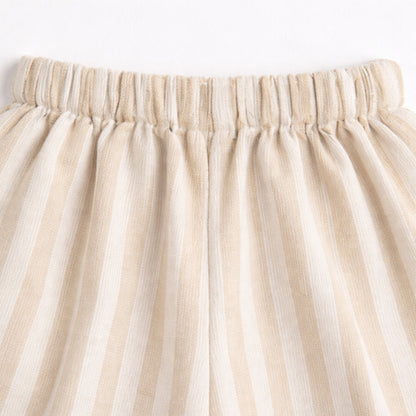 The Magic Wand Woven Sleeveless Stripes Ruffle Top And Pant Set - Beige