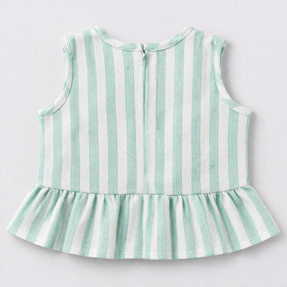 The Magic Wand Woven Sleeveless Stripes Ruffle Top And Pant Set - Mint Green