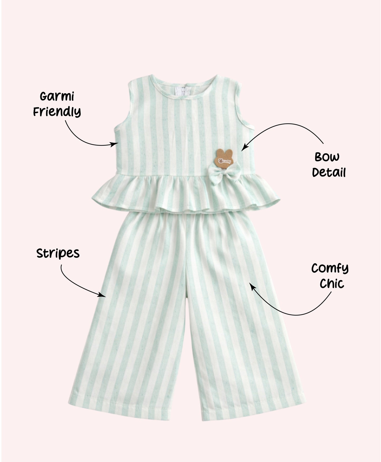 The Magic Wand Woven Sleeveless Stripes Ruffle Top And Pant Set - Mint Green