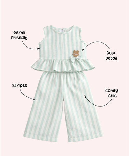 The Magic Wand Woven Sleeveless Stripes Ruffle Top And Pant Set - Mint Green