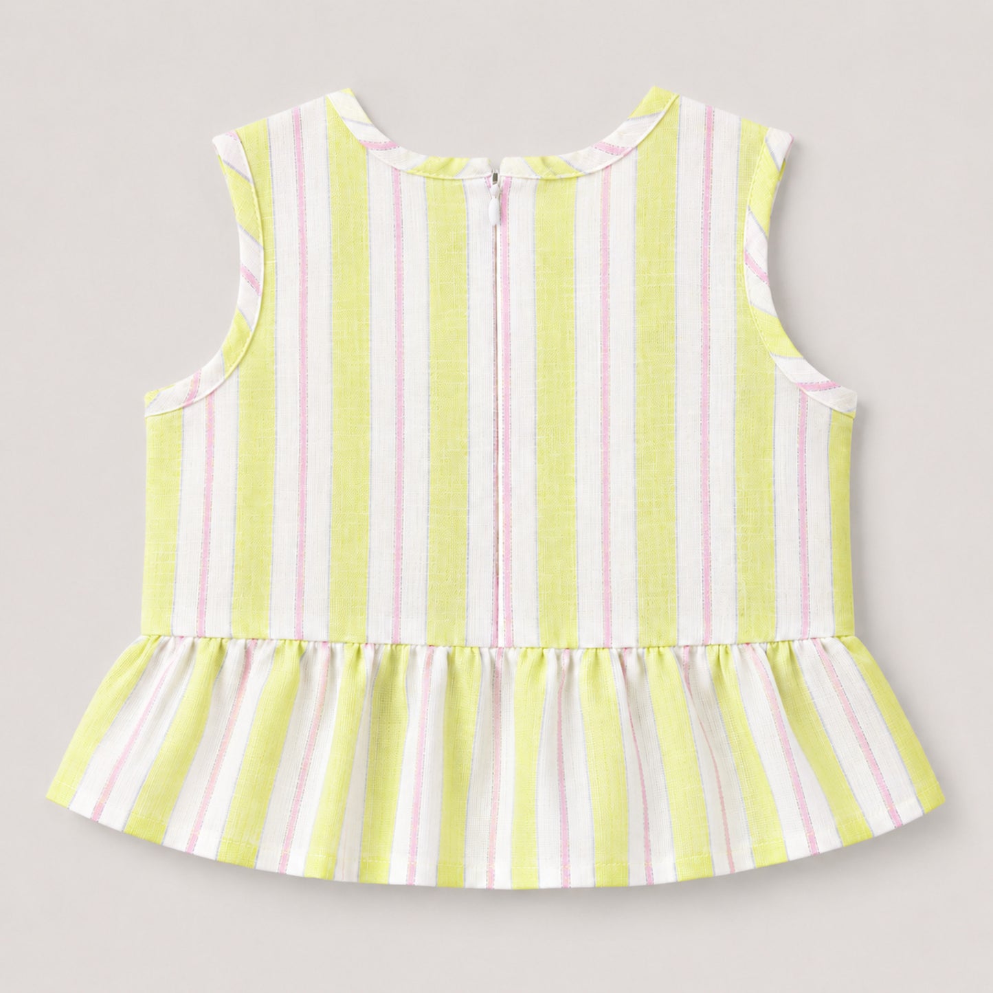 The Magic Wand Woven Sleeveless Stripes Ruffle Hem Top With Bow Detail And Shorts Set -Yellow