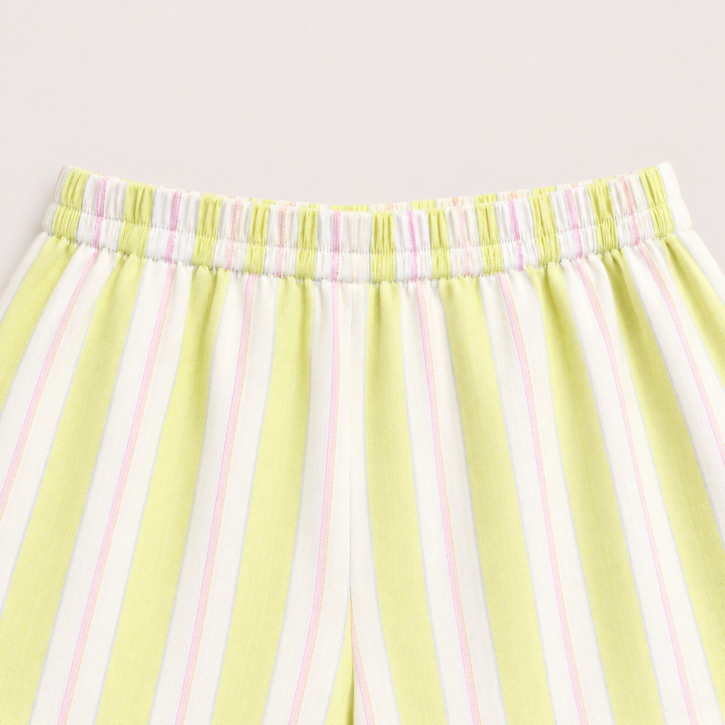 The Magic Wand Woven Sleeveless Stripes Ruffle Hem Top With Bow Detail And Shorts Set -Yellow