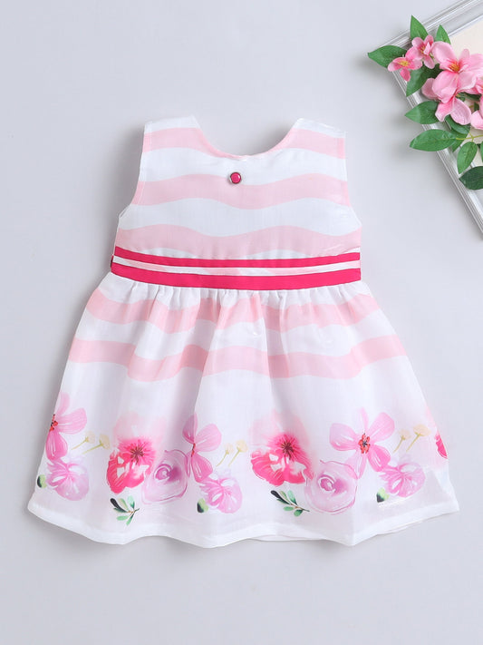 Cotton Sleeveless Floral Printed Dress - Fuchsia