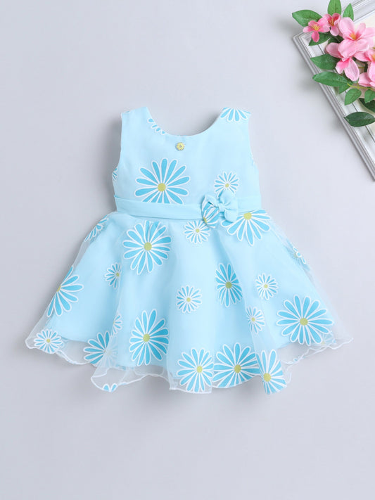 The Magic Wand Sleeveless Floral Printed Bow Detail Dress - Blue