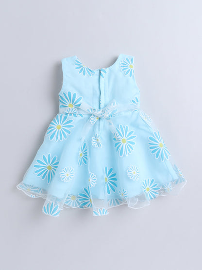 The Magic Wand Sleeveless Floral Printed Bow Detail Dress - Blue
