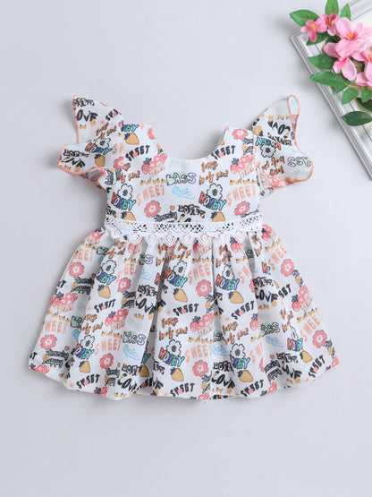 The Magic Wand Cap Sleeves Text Printed Dress - Peach