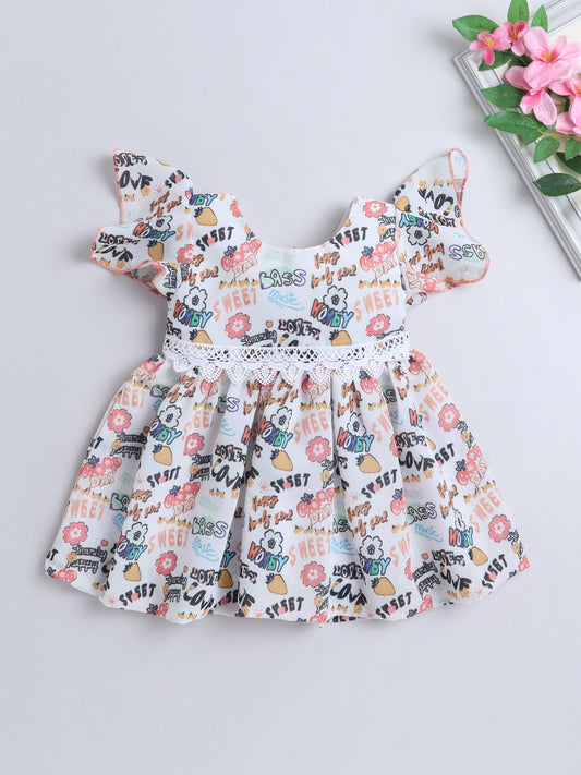 The Magic Wand Cap Sleeves Text Printed Dress - Peach