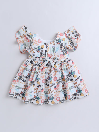 The Magic Wand Cap Sleeves Text Printed Dress - Peach
