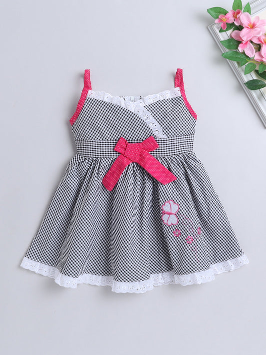 The Magic Wand Checks Printed Strappy Bow Detail Dress - Black
