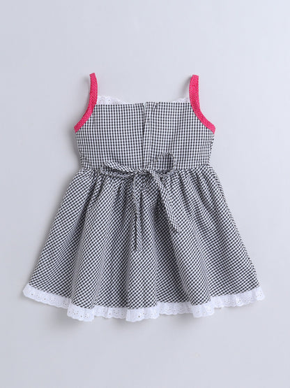 The Magic Wand Checks Printed Strappy Bow Detail Dress - Black