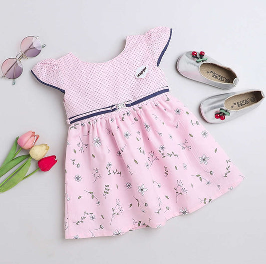 The Magic Wand Woven Cap Sleeves Printed Dress- Pink