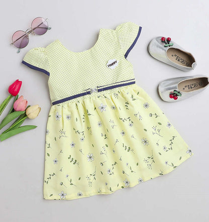 The Magic Wand Woven Cap Sleeves Printed Dress- Yellow