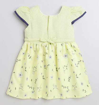 The Magic Wand Woven Cap Sleeves Printed Dress- Yellow