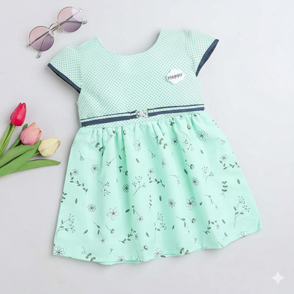 The Magic Wand Cotton Woven Floral Printed Flared Dress - Mint Green