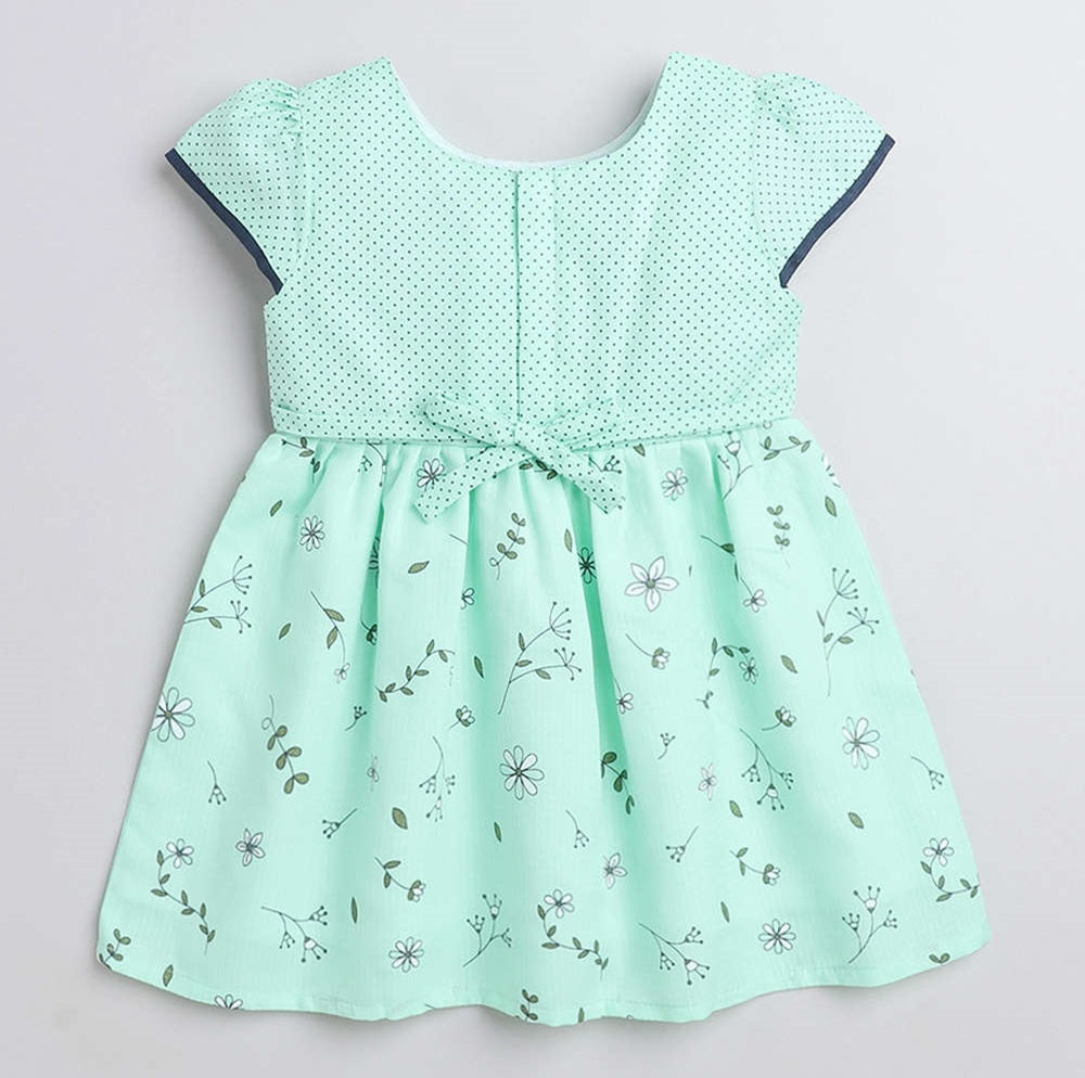 The Magic Wand Cotton Woven Floral Printed Flared Dress - Mint Green