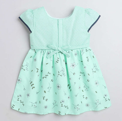 The Magic Wand Cotton Woven Floral Printed Flared Dress - Mint Green