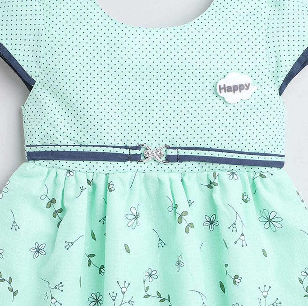 The Magic Wand Cotton Woven Floral Printed Flared Dress - Mint Green