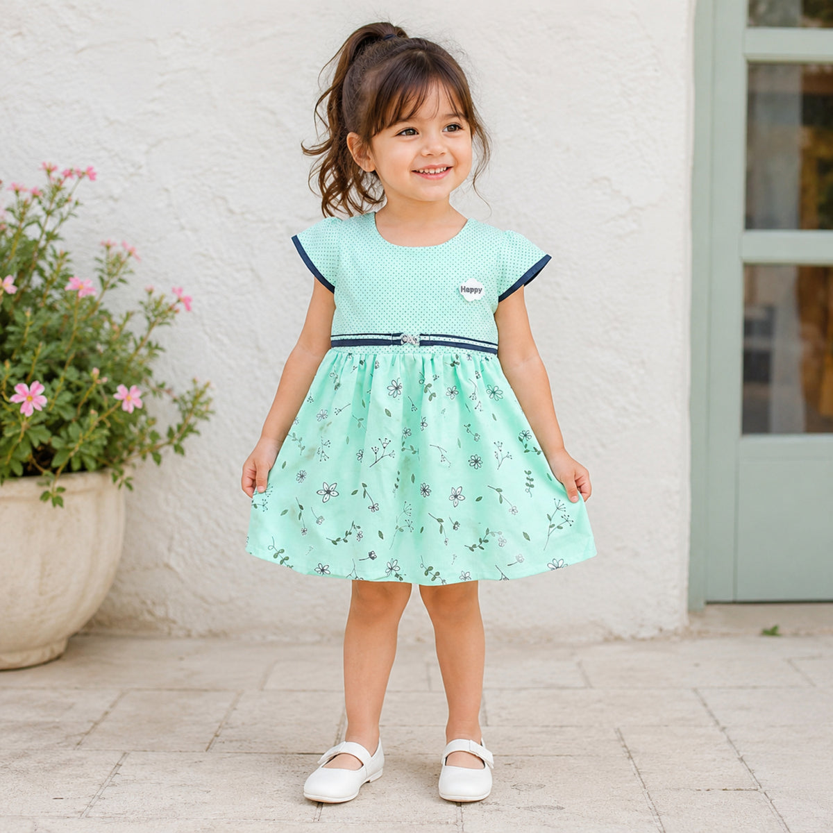 The Magic Wand Cotton Woven Floral Printed Flared Dress - Mint Green