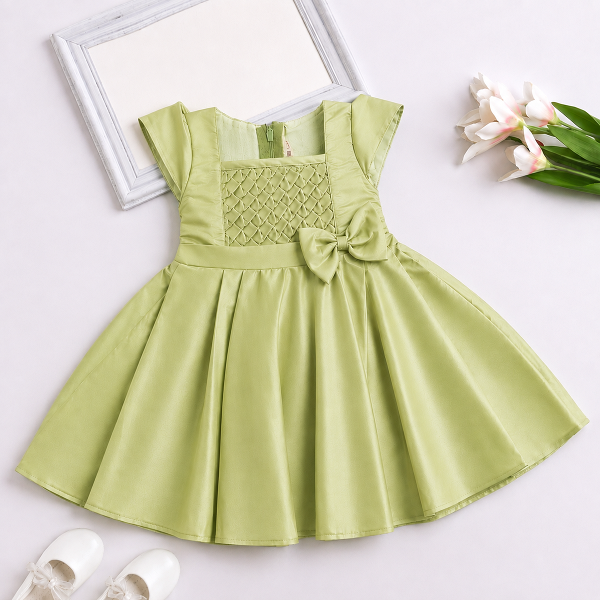 The Magic Wand Woven Cap Sleeves Fit & Flare Party Dress - Olive Green