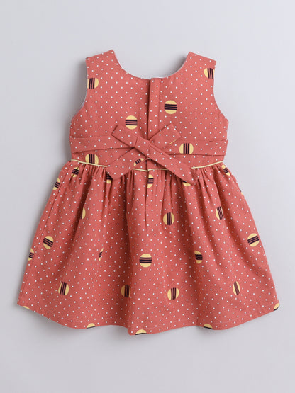 Polka Dots Printed Sleeveless Bow Dress For Girls- Maroon