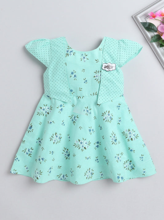 Floral with Shrug Sleeves Dress For Girls- Blue