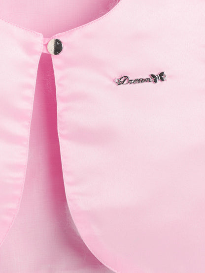 The Magic Wand Satin Full Sleeve Solid Bolero Shrug With Brooch Baby Pink