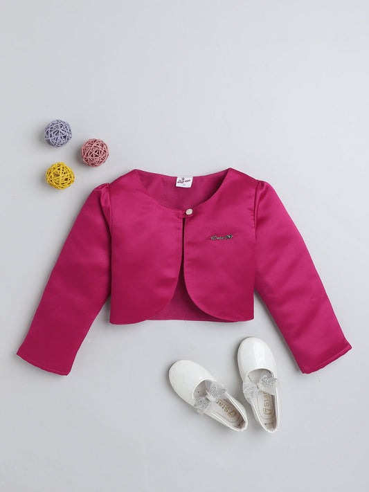 The Magic Wand Satin Full Sleeve Solid Bolero Shrug With Brooch Fuchsia