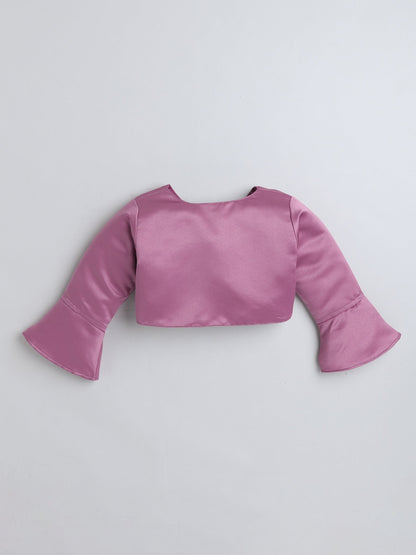 The Magic Wand Satin  Three Fourth Sleeves Solid Bolero Shrug With Brooch Pink