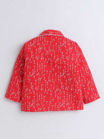 Full Sleeves Cotton Text Printed Night Suit Set Red