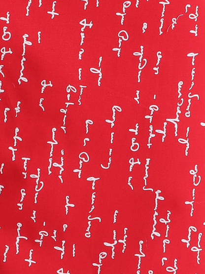 Full Sleeves Cotton Text Printed Night Suit Set Red