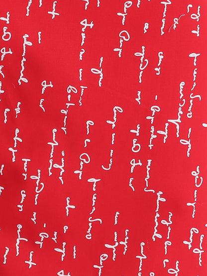 Cotton Woven Full Sleeves Typography Printed Coordinating Night Suit Set - Red