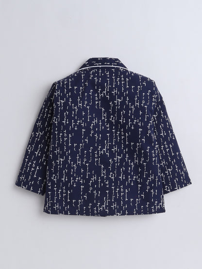 Full Sleeves Cotton Text Printed Night Suit Set Navy Blue