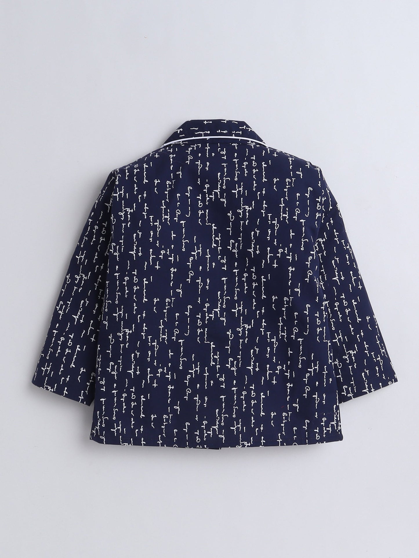 Cotton Woven Full Sleeves Typography Printed Coordinating Night Suit Set - Navy Blue