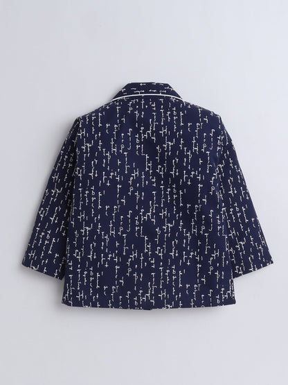 Cotton Woven Full Sleeves Typography Printed Coordinating Night Suit Set - Navy Blue