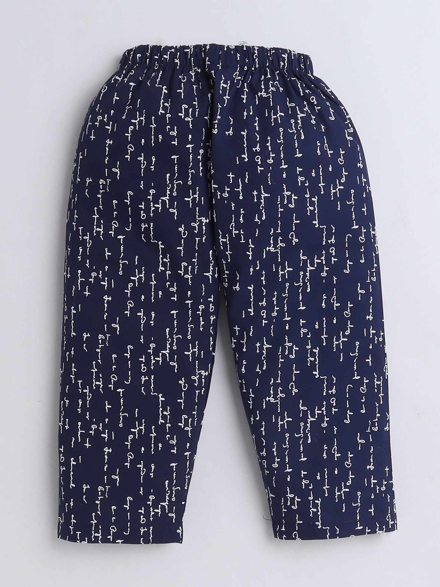 Cotton Woven Full Sleeves Typography Printed Coordinating Night Suit Set - Navy Blue