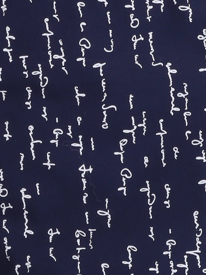 Cotton Woven Full Sleeves Typography Printed Coordinating Night Suit Set - Navy Blue