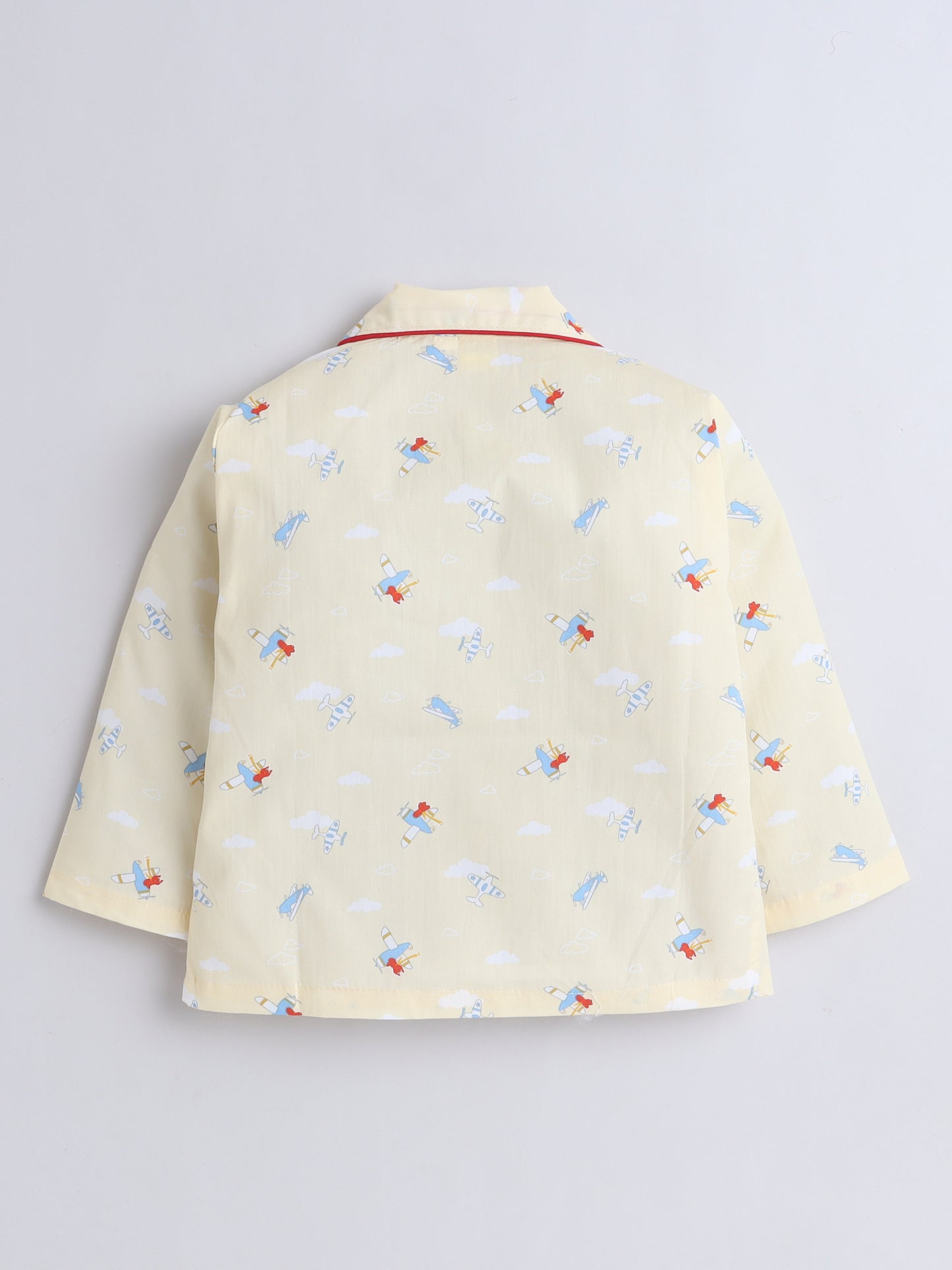 Full Sleeves Cotton Aeroplane Printed Night Suit Set Yellow