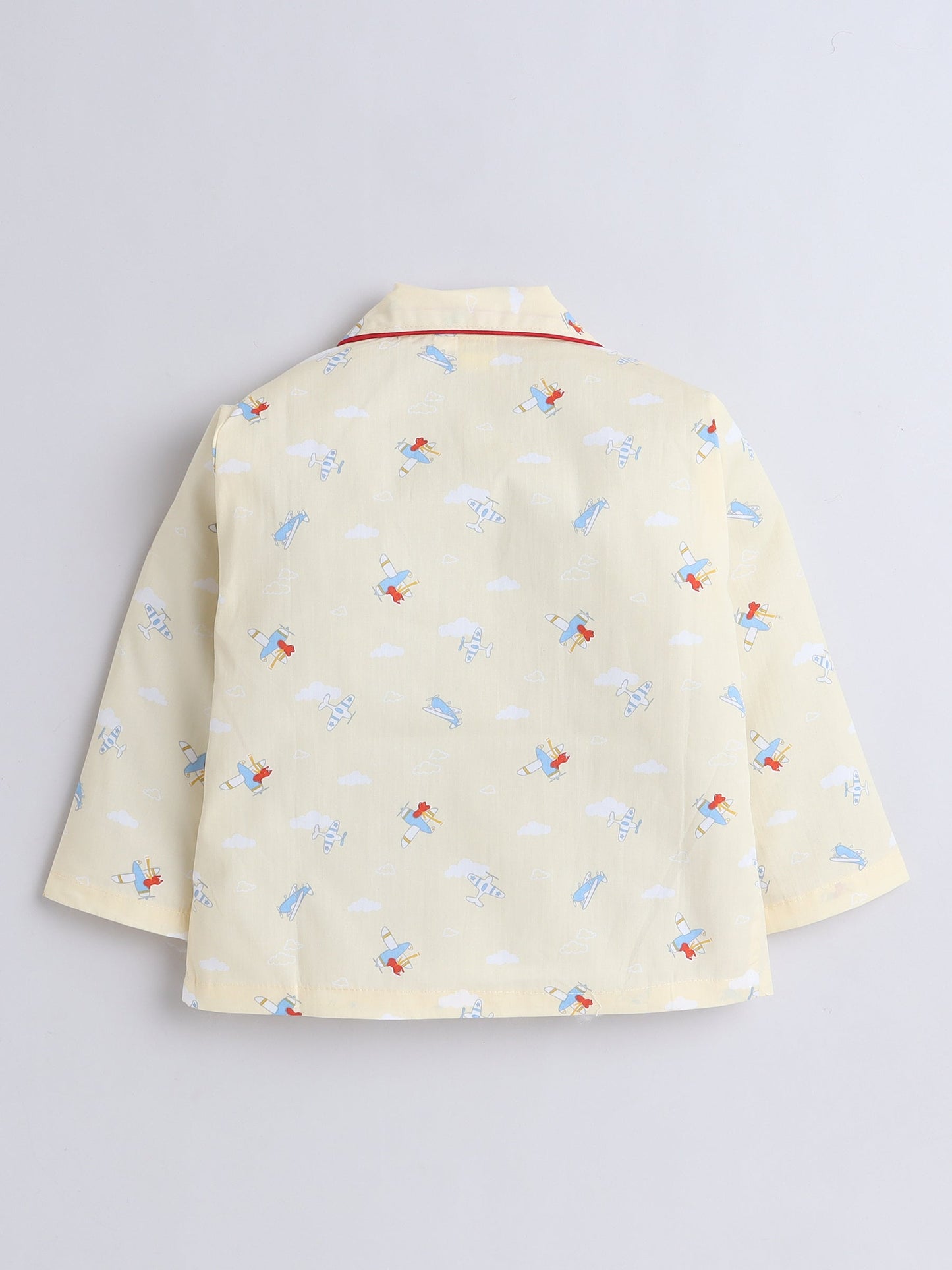 Cotton Woven Full Sleeves Aeroplane Printed Coordinating Night Suit Set - Yellow