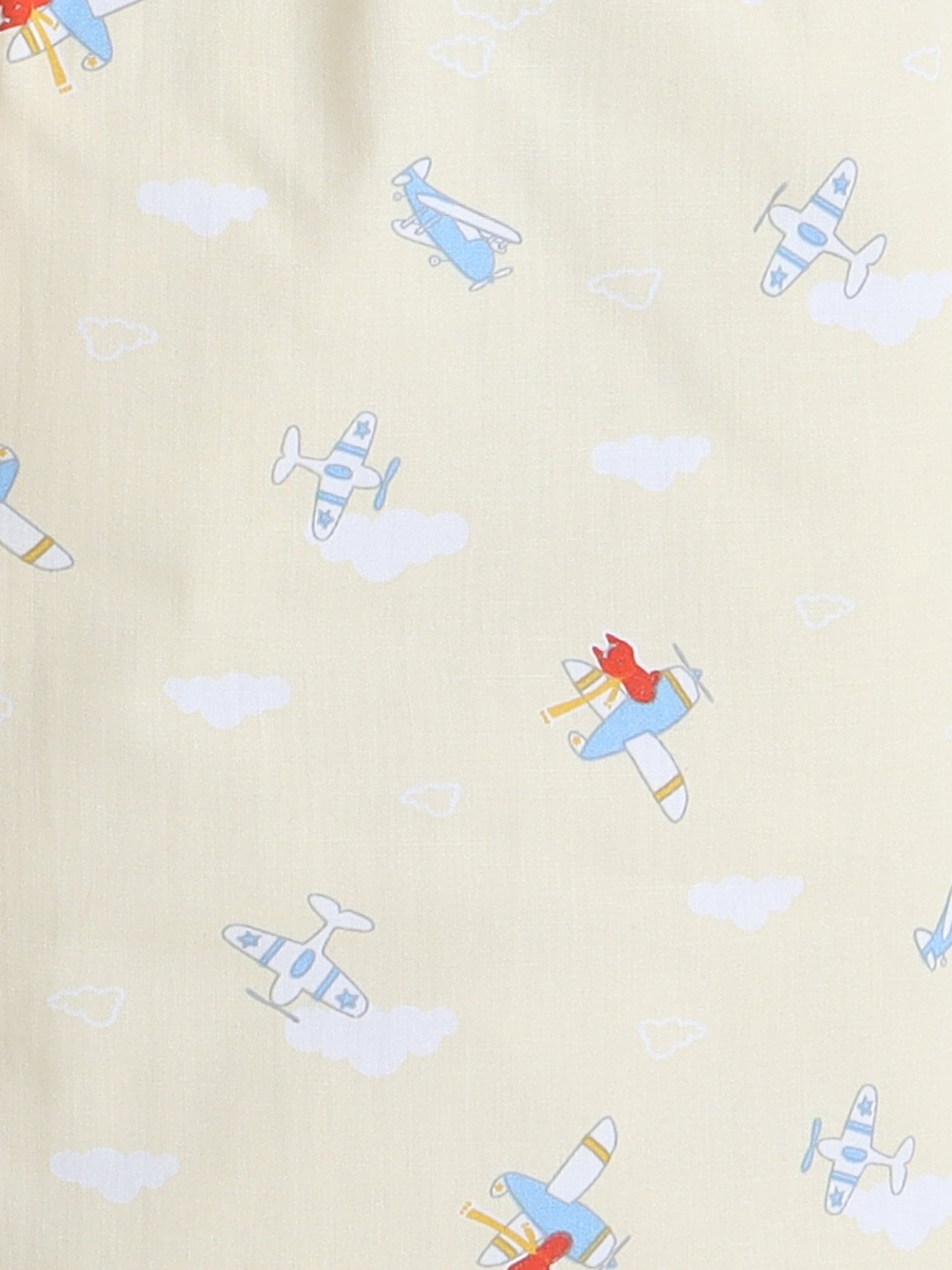 Cotton Woven Full Sleeves Aeroplane Printed Coordinating Night Suit Set - Yellow