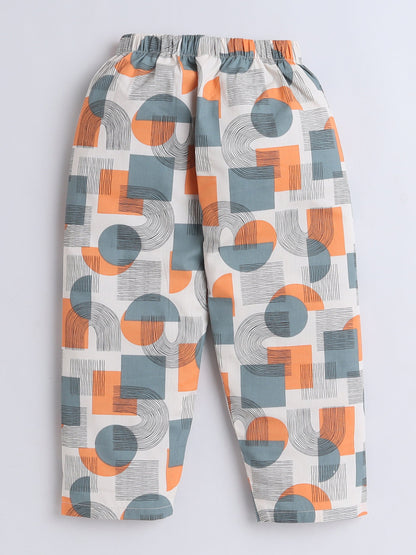 Cotton Woven Full Sleeves Abstract Printed Coordinating Night Suit Set - Orange
