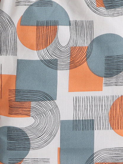 Cotton Woven Full Sleeves Abstract Printed Coordinating Night Suit Set - Orange
