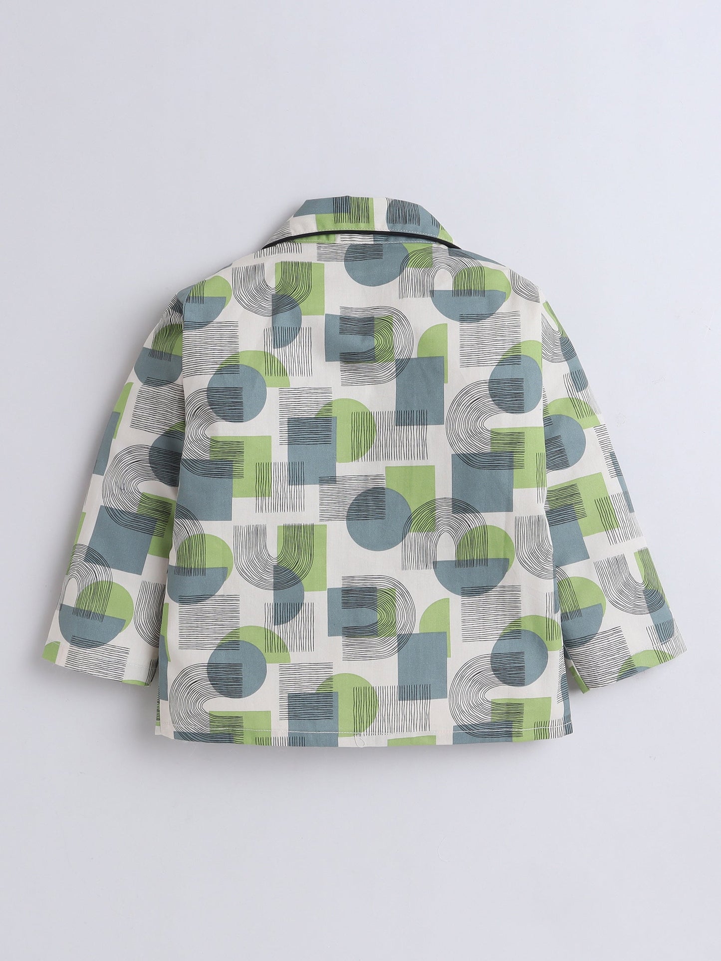 The Magic Wand Full Sleeve Cotton Geometric Shapes  Printed Night Suit Set- Green