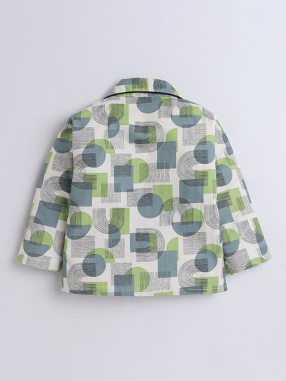 The Magic Wand Full Sleeve Cotton Geometric Shapes  Printed Night Suit Set- Green